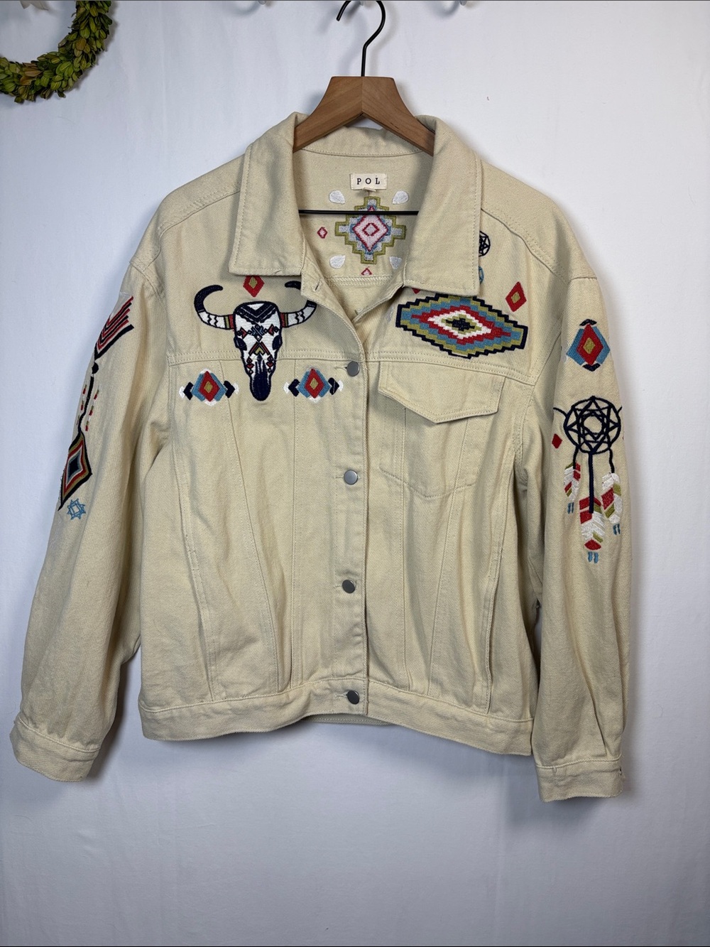 POL Southwestern Cream Embroidered Denim Rodeo Cowgirl Jacket size large - Picture 2 of 8